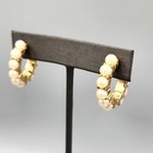 Vintage Trifari Cream Faux Pearl Gold Tone Hinge Cuff Huggie Hoop Earrings