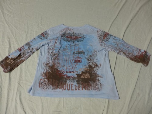 DRESSBARN Azul "La Grande Roue de Paris" Estampado Completo + Camisa/Top Diamantes de Imitación 3X - Imagen 5 de 5