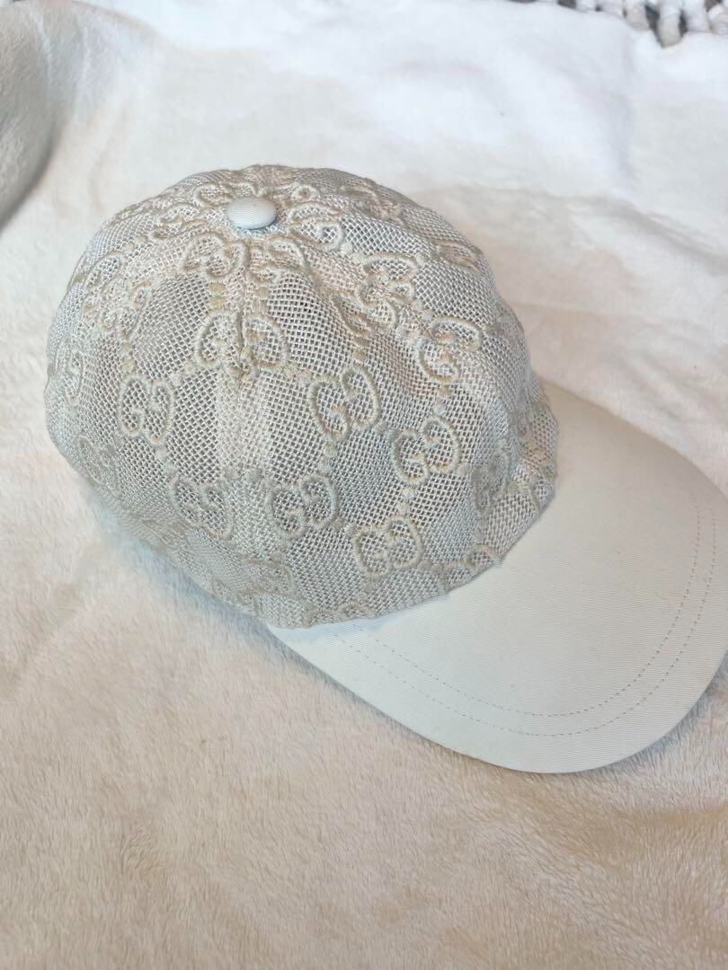 Gucci 579155 GG Embroidery Baseball Cap M Cotton x Nylon Ivory due