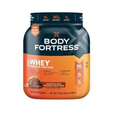 Body Fortress 100% Whey Premium Protein Powder Chocolate Peanut Butter 1.78lb...