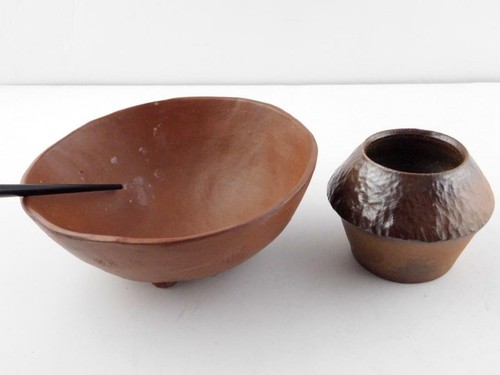 Lot of 2 Art Pottery Pcs Small Vase and Footed Trinket Dish Signed Modern GOOD - Picture 4 of 12