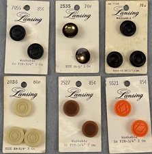 Lansing 3/4 Inch Buttons Flat & Relief Self Shank On Original Vintage Cards (14)