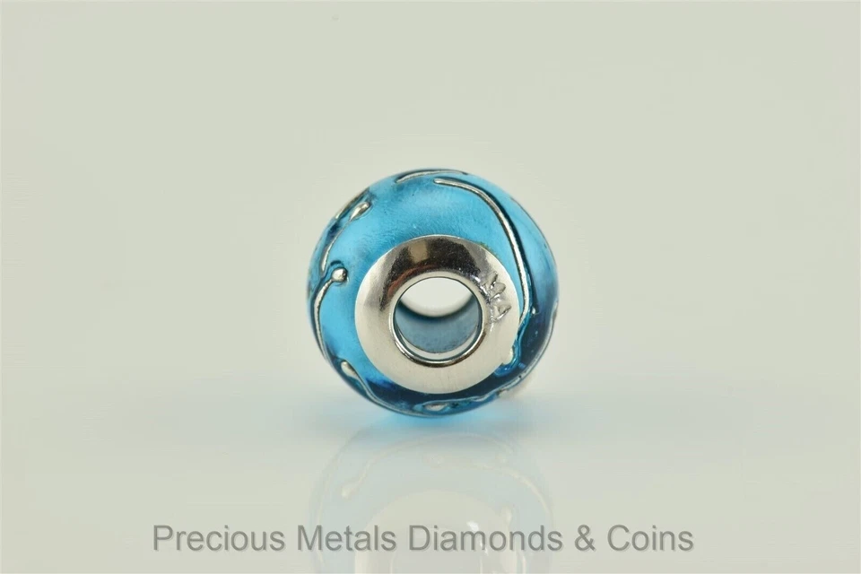Charmed Memories Sterling Silver Blue Silver Accent Murano European Slide Charm - Image 2 of 4