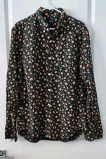 J Crew Mens Slim Xl  Collared Long Sleeve Shirt Button Up Stretchy Floral 