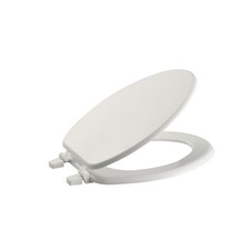 Elongated Toilet Seat, White Durable Wood Bathroom Replacement Easy Install