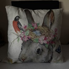 Bunny Floral Whimsical Spring Easter Throw Pillow Cover Holiday Home Decor