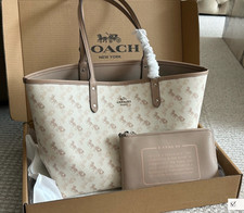New Coach City Tote 33 Large Bag In Signature Canvas Leather White/khaki Outlet