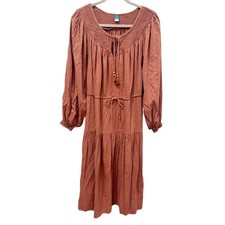 Old Navy Terracotta Rust Smocked Bohemian Tiered Midi Dress Size XXL Boho Chic