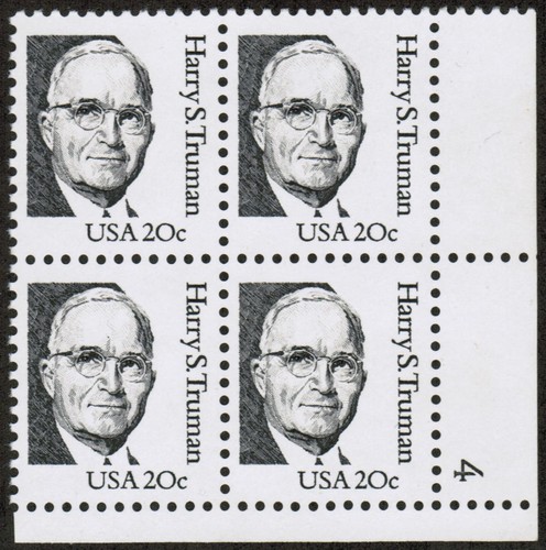US USA Sc# 1862d MNH FVF PL# 4 BLOCK Overall Tag Prf 11.2 ShinyGum Pres Truman