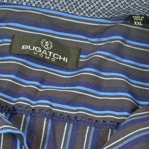BUGATCHI UOMO Herren XXL blau gestreift Langarm Flip Cuff Hemd 100% Baumwolle - Bild 10 von 10
