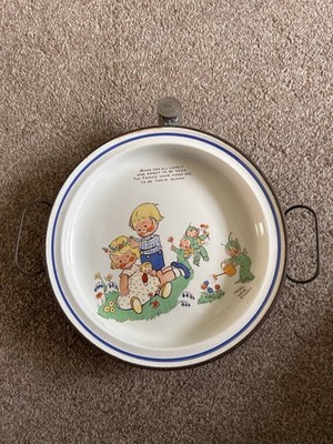 Mabel Lucie Attwell Babies Warming Bowl vintage twins&  fairies in the garden  