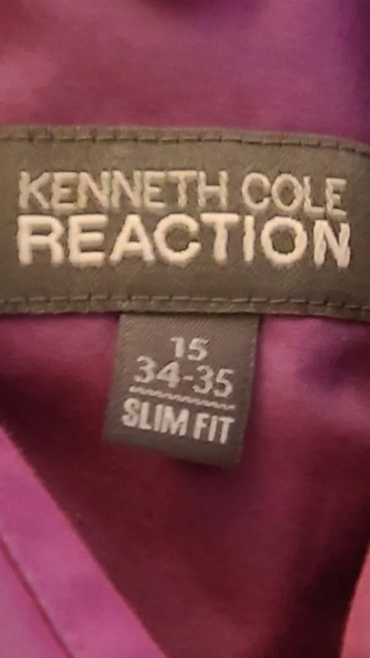 Kenneth Cole Reaction Men’s Button Up Shirt Purple slim fit Size 15- 34-35 - Image 3 of 3