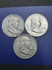 Franklin Half Dollars 90% Silver Lot of 3, Circulated, Random Dated See Pics