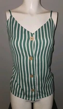 Womens Dex Button Down Tank Top XS Striped Spaghetti Strap