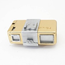 Minolta 16 Subminiature Film Camera Gold w/ Shoe Coupler Clamp Shutter Tested