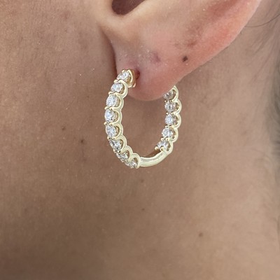 Diamond Hoop Earrings Round 2.33 Ct VS1 E-F Lab Created 14k Yellow Gold