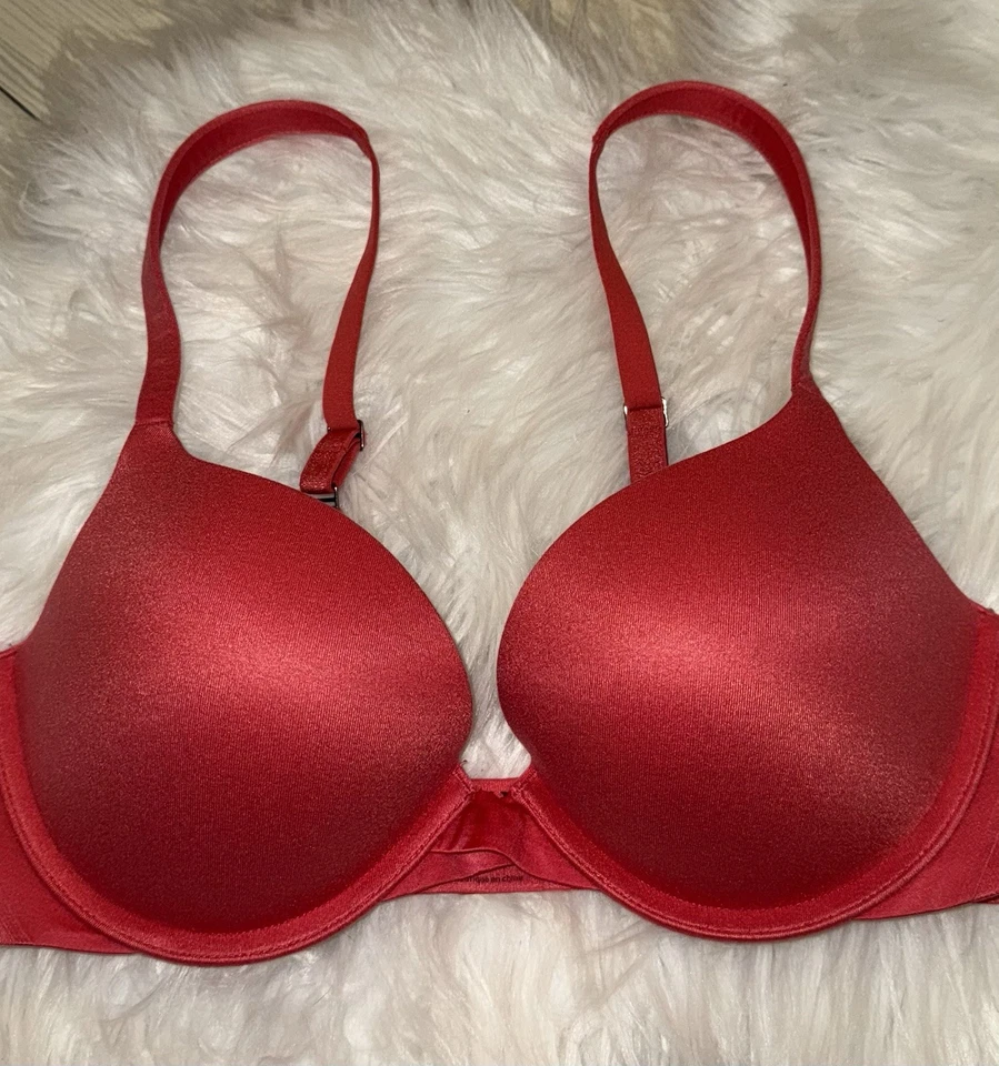 Spanx Pillow Cup Push Up Plunge Bra Padded Underwire Womens 32D Coral Pink - Image 3 of 4