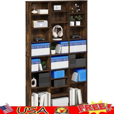Wooden Media Storage Shelf Adjustable 24 Tiers DVD CD Blu-ray Game Organizer New