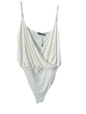 BooHoo Women  s White Crossover Thong Bodysuit US 12 UK 16 Classy
