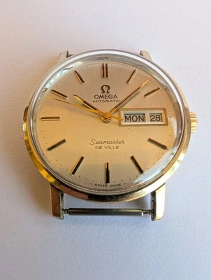 70s Omega Seamaster De Ville Automatic Watch Day Date Gold Filled 35mm VTG Swiss