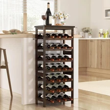 28-Bottle Wine Rack Free Standing Floor, Solid Wood 7-Tier Display Wine Stora...