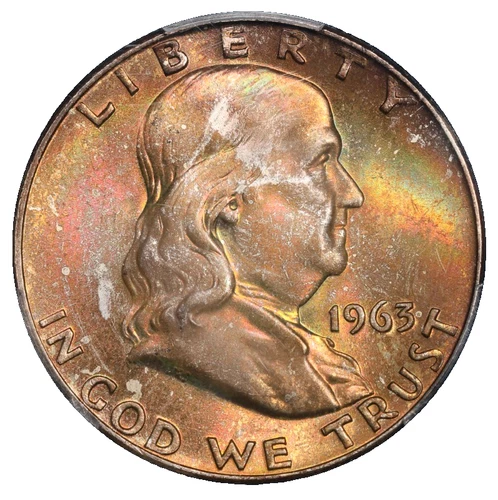 1963-D Franklin Silver Half Dollar PCGS MS-65 End Roll Album Toned Toning