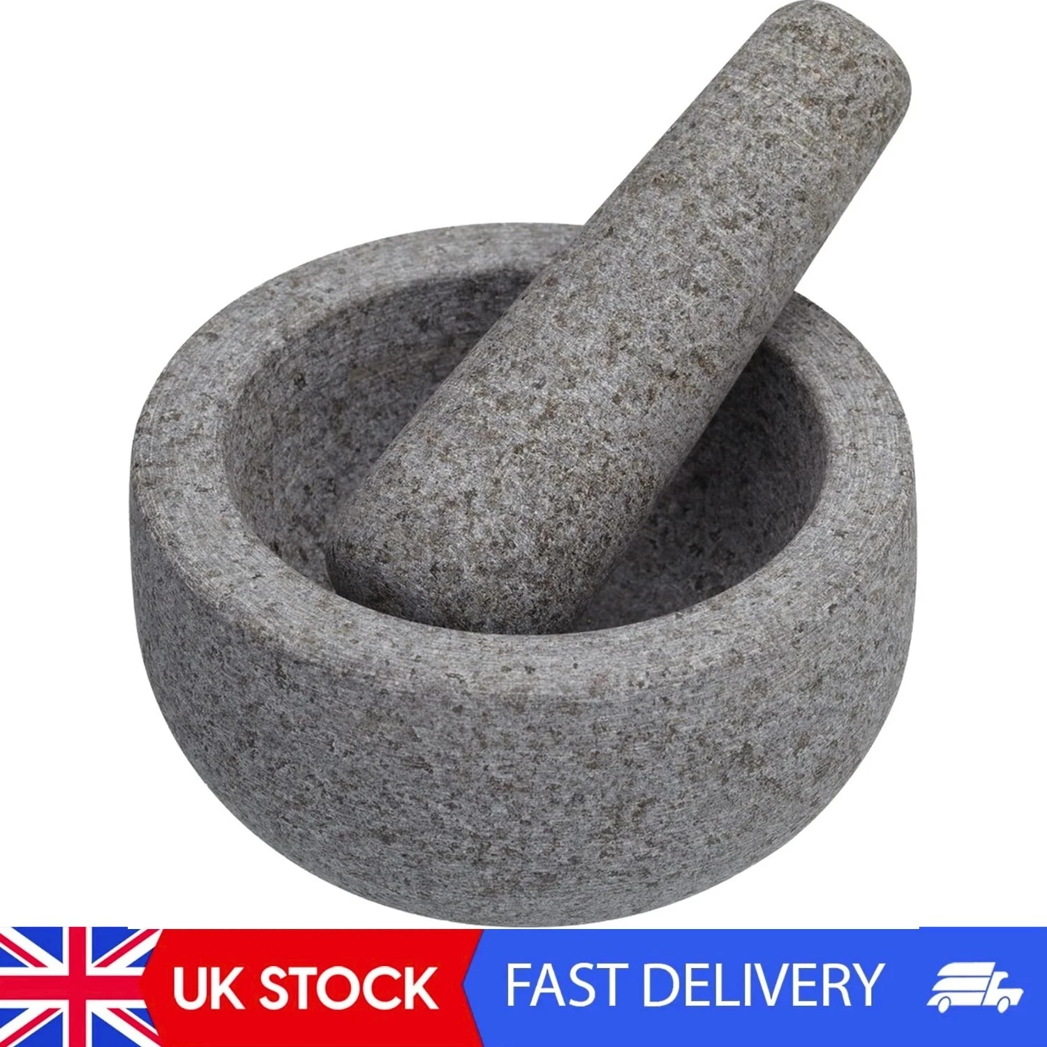, Pestle And Mortar, Non-Porous Granite Mortar And Pestle Set, 12 X 9 Cm, Grey