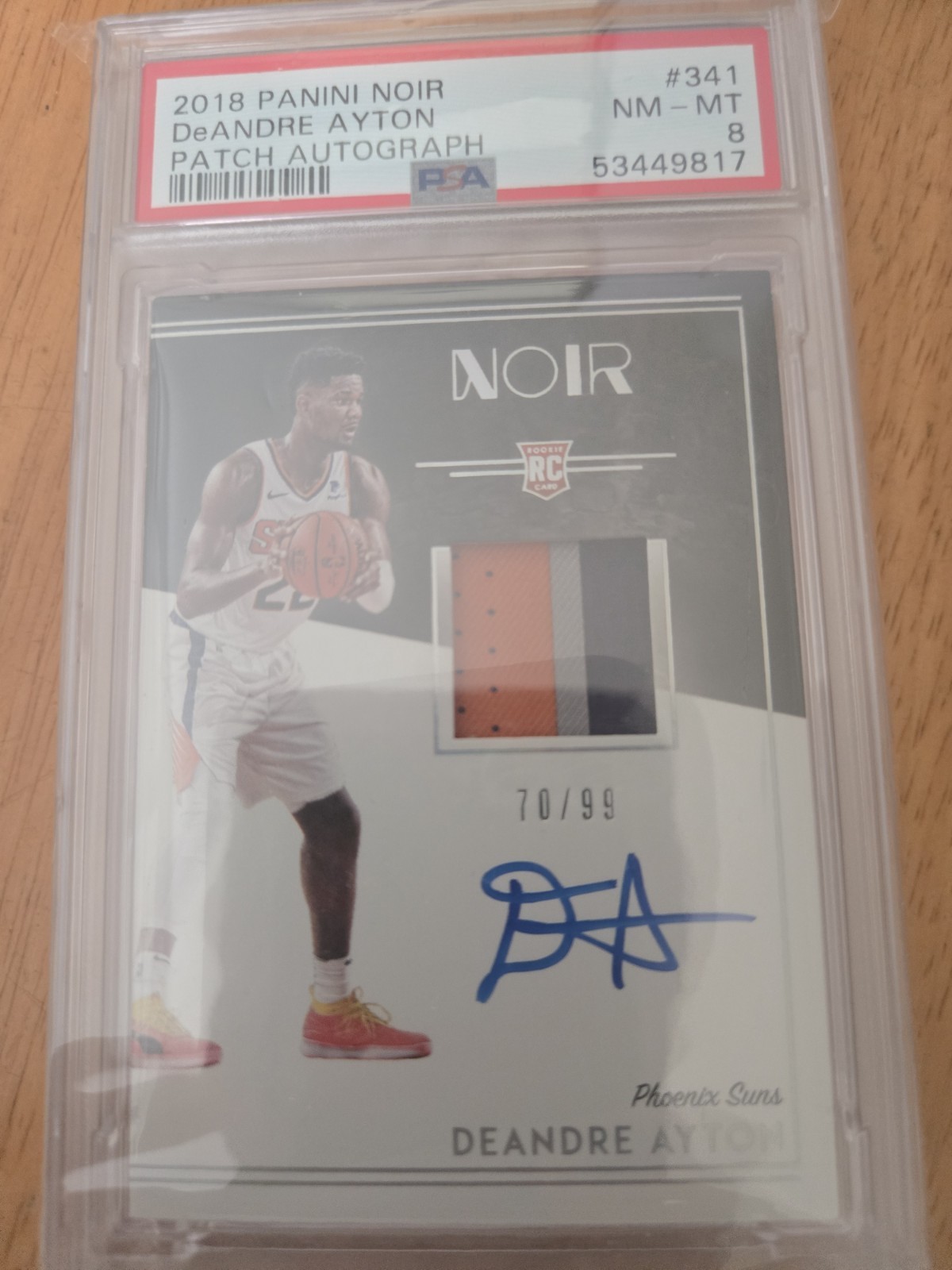 2018-19 Panini Noir Rookie Patch Auto Color DeAndre Ayton RPA RC /99 PSA 8 NM-MT view 2