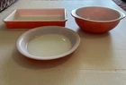 Vtg Pyrex Flame Red 3 Piece Set Ovenware Pie Plate 2 Qt Bowl 2 Qt Casserole Dish