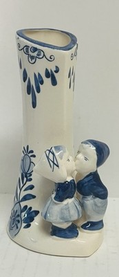 Vintage Delft Heart Shape Kissing Couple Bud Vase Blue & White Delftware Vase 