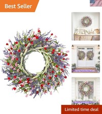 Stunning 26 Inch Round Lavender Wreath   Indoor/Outdoor Decor Embracing Elegance