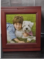LARGE WOODEN ROTATING PHOTO CREMATON URN FOR HUMAN OR PET ASHES 8 1/2 X 7 1/2