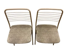 2 VTG COSCO MID CENTURY METAL FOLDING CHAIRS MOD ATOMIC COPPERTONE BROWN