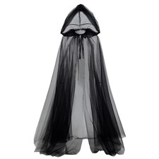 Hooded Cloak Halloween Sheer Witch Cape Gothic Outfit for Black 