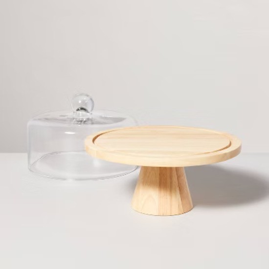 11.5" Wooden Cake Stand with Glass Cloche - Hearth & Hand with