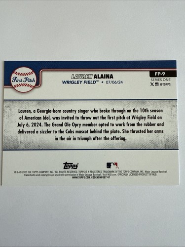 Lauren Alaina 2025 Topps #FP-9 First Pitch Chicago Cubs - Bild 2 von 2