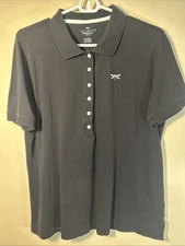 Talbots Womens Polo Top Women’s Size X Black Dragonfly Logo Buttons Collar SPOT