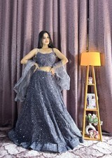 Ethnic Wear Navy Blue Velvet Lehenga Choli With Dupatta For Women Girls