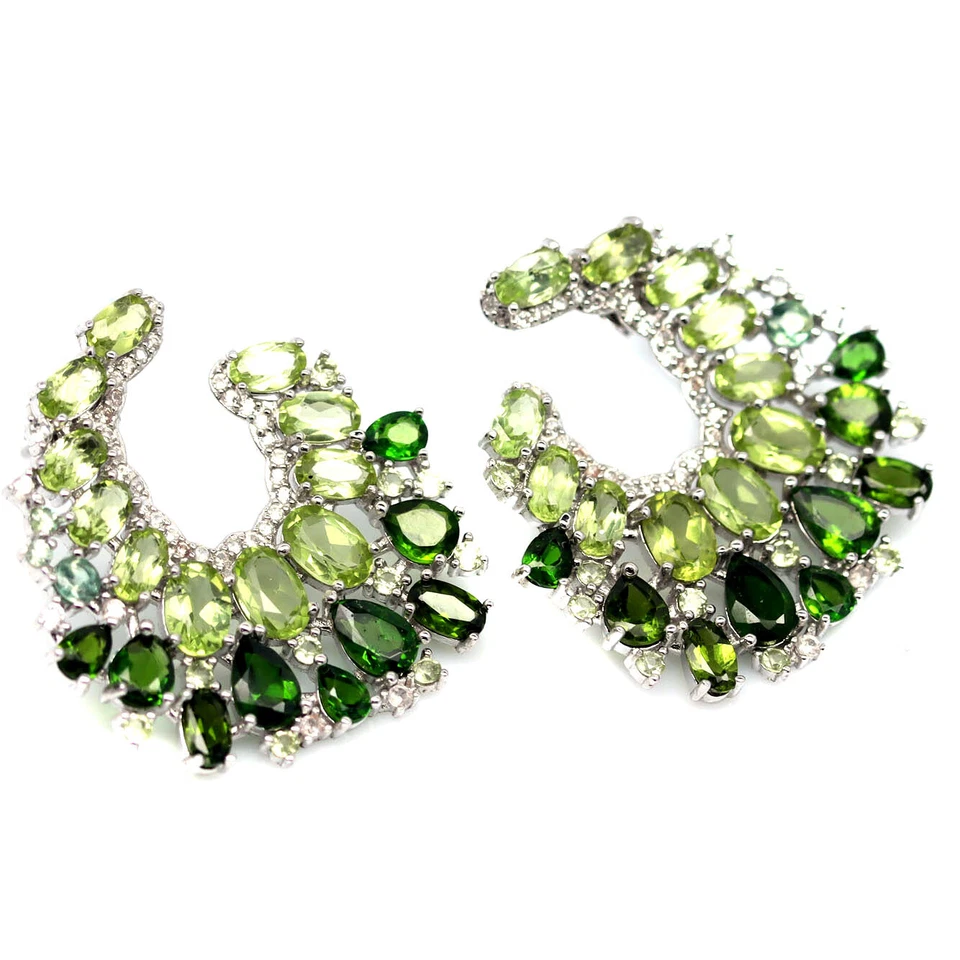Gemstone Green Peridot, Chrome Diopside & Zircon Earrings 925 Sterling Silver - Image 2 of 4