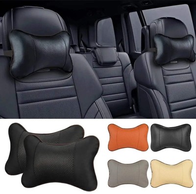 Car Neck Pillow PU Leather Headrest for Head Pain Relief Filled Fiber Universal