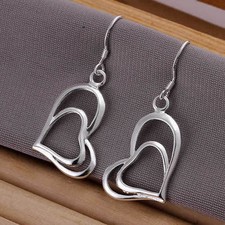 Women's Fashion Jewelry Silver Double Heart Dangle Earrings 1-4
