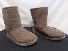 UGG Classic Short Dark Brown Suede Sheepskin Leather Fur Boots Women's Size 4