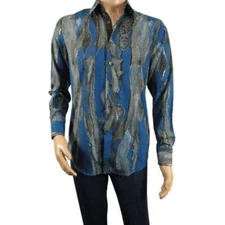 Men Sports Shirt by DE-NIKO Long Sleeves Fashion Print Modal Nk20188 Teal Blue