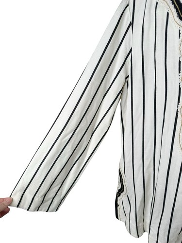 Tory Burch Tory Tunic In Ivory Black Filipa Rayon Slub Stripe New Size 10 - Picture 4 of 14