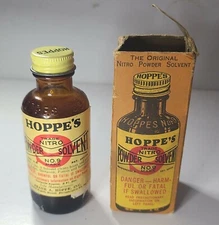 Vintage Hoppe's No 9 Gun Nitro Powder Cleaning Solvent Glass Paper Label & Box