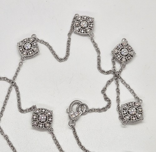 JUDITH RIPKA Sterling Silver Diamonique Station Necklace 36" - Picture 9 of 10