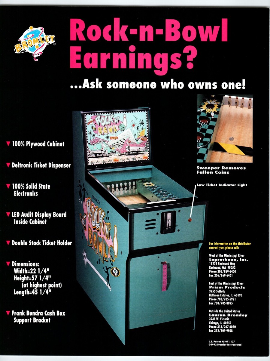 Rock N Bowl Arcade Game FLYER Original Bowling Pins Redemption