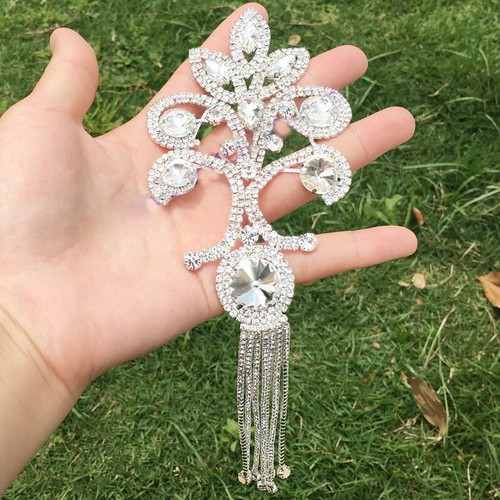 1PC Rhinestone Applique Trim Beaded Flower Tassels Patch Wedding Motif Sew On - Picture 13 of 16