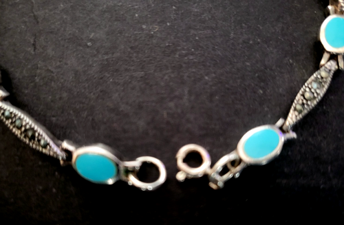 Antique Turquoise Sterling Silver 925 Handcrafted Bracelet, 8" Length - Picture 5 of 9