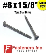 INTERCORP XT815W #8 X 1-5/8" WAR Coat Drywall/Deck Screws Torx Drive 5,000/BOX
